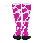 Hot Pink And White Cow Print Long Socks
