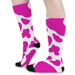 Hot Pink And White Cow Print Long Socks