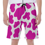 Hot Pink And White Cow Print Men's Beach Shorts