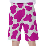 Hot Pink And White Cow Print Men's Beach Shorts