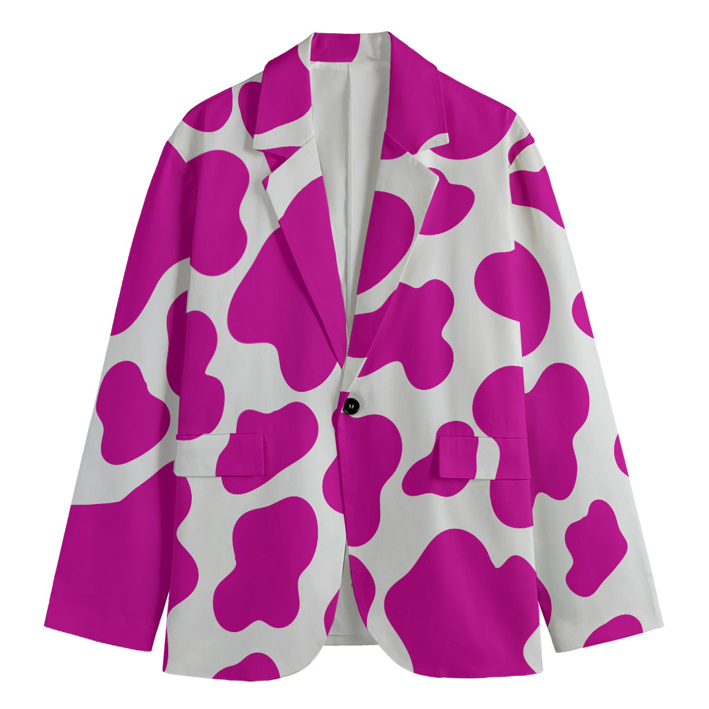 Hot Pink And White Cow Print Men's Blazer