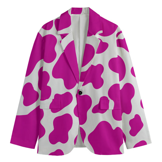 Hot Pink And White Cow Print Men's Blazer