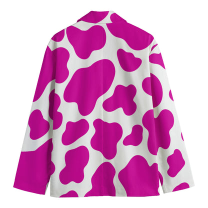 Hot Pink And White Cow Print Men's Blazer