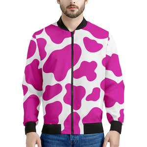 Hot Pink And White Cow Print Men's Bomber Jacket
