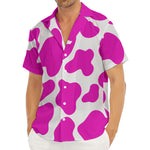 Hot Pink And White Cow Print Men's Deep V-Neck Shirt