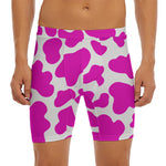Hot Pink And White Cow Print Men's Long Boxer Briefs