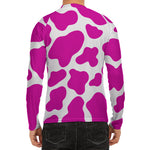 Hot Pink And White Cow Print Men's Long Sleeve Rash Guard