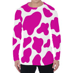 Hot Pink And White Cow Print Men's Long Sleeve T-Shirt