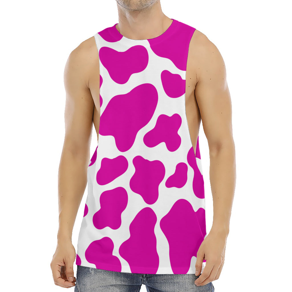 Hot Pink And White Cow Print Men's Muscle Tank Top