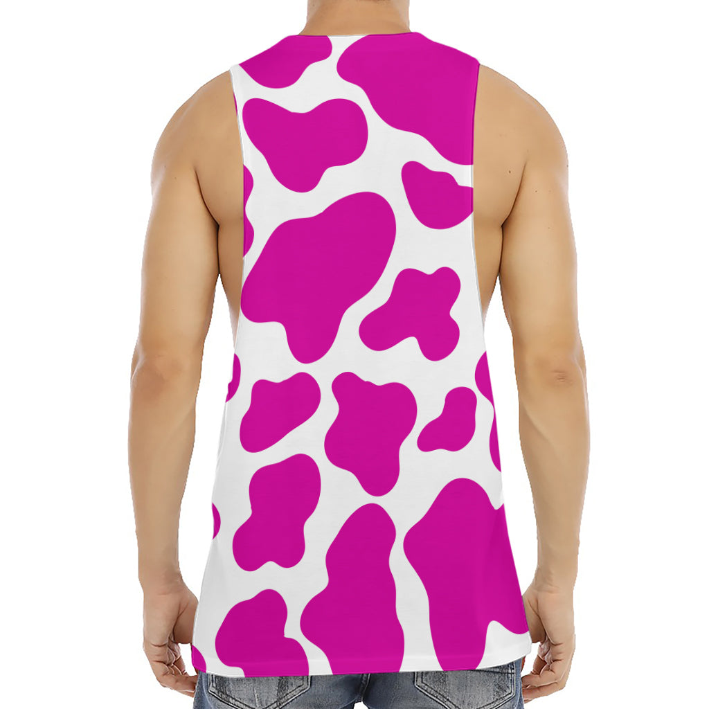 Hot Pink And White Cow Print Men's Muscle Tank Top