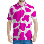Hot Pink And White Cow Print Men's Polo Shirt