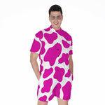 Hot Pink And White Cow Print Men's Rompers