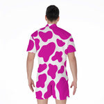 Hot Pink And White Cow Print Men's Rompers