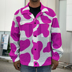 Hot Pink And White Cow Print Men's Shirt Jacket