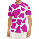 Hot Pink And White Cow Print Men's Short Sleeve Rash Guard