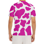 Hot Pink And White Cow Print Men's Short Sleeve Rash Guard