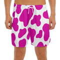 Hot Pink And White Cow Print Men's Split Running Shorts
