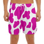 Hot Pink And White Cow Print Men's Split Running Shorts