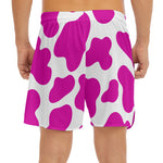 Hot Pink And White Cow Print Men's Split Running Shorts