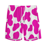 Hot Pink And White Cow Print Men's Sports Shorts