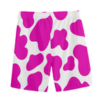 Hot Pink And White Cow Print Men's Sports Shorts