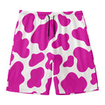 Hot Pink And White Cow Print Men's Swim Trunks