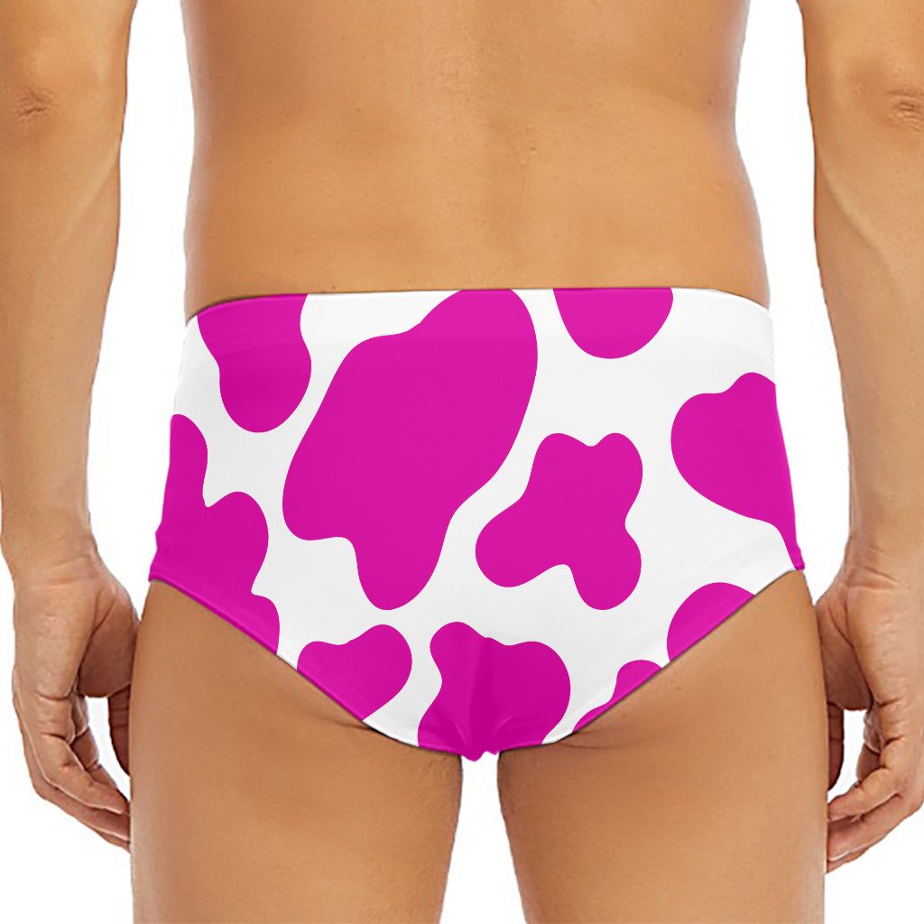 Hot Pink And White Cow Print Men's Triangle Swim Briefs