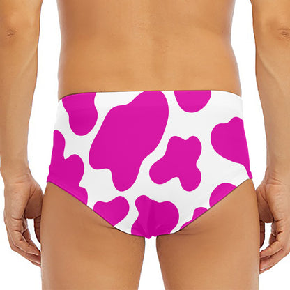 Hot Pink And White Cow Print Men's Triangle Swim Briefs