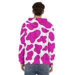 Hot Pink And White Cow Print Men's Velvet Pullover Hoodie