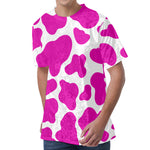 Hot Pink And White Cow Print Men's Velvet T-Shirt