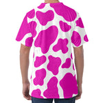 Hot Pink And White Cow Print Men's Velvet T-Shirt