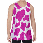 Hot Pink And White Cow Print Men's Velvet Tank Top