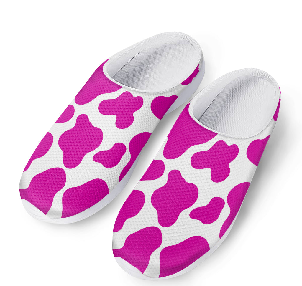 Hot Pink And White Cow Print Mesh Casual Shoes