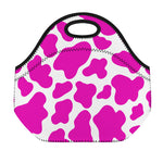 Hot Pink And White Cow Print Neoprene Lunch Bag