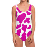 Hot Pink And White Cow Print One Piece Swimsuit