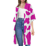 Hot Pink And White Cow Print Open Front Beach Cover Up