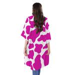 Hot Pink And White Cow Print Open Front Beach Cover Up