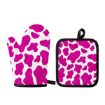 Hot Pink And White Cow Print Oven Mitt And Pot Holder Set
