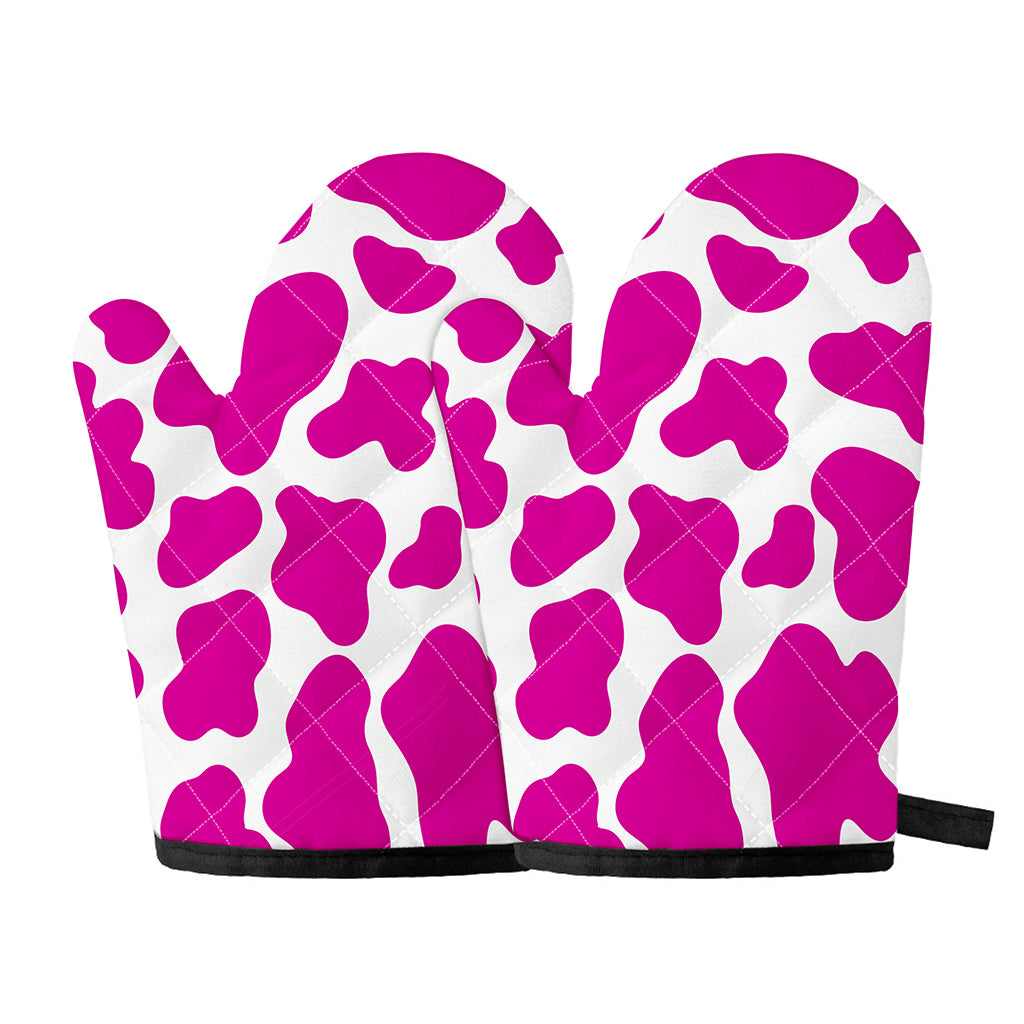 Hot Pink And White Cow Print Oven Mitts