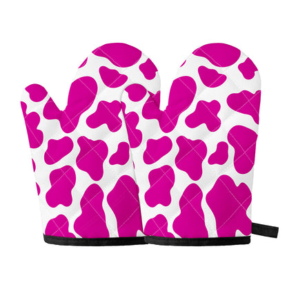 Hot Pink And White Cow Print Oven Mitts