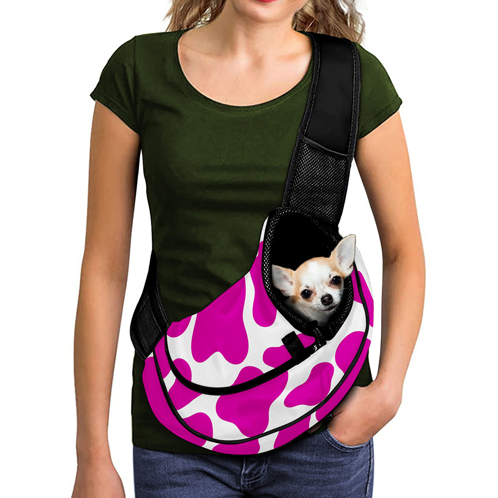 Hot Pink And White Cow Print Pet Sling Carrier