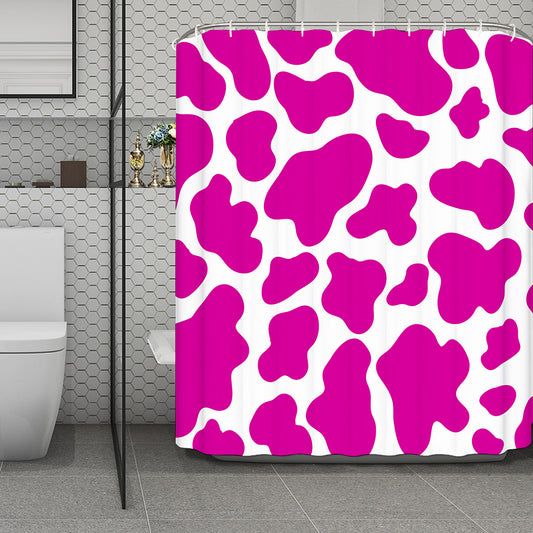 Hot Pink And White Cow Print Polyester Shower Curtain