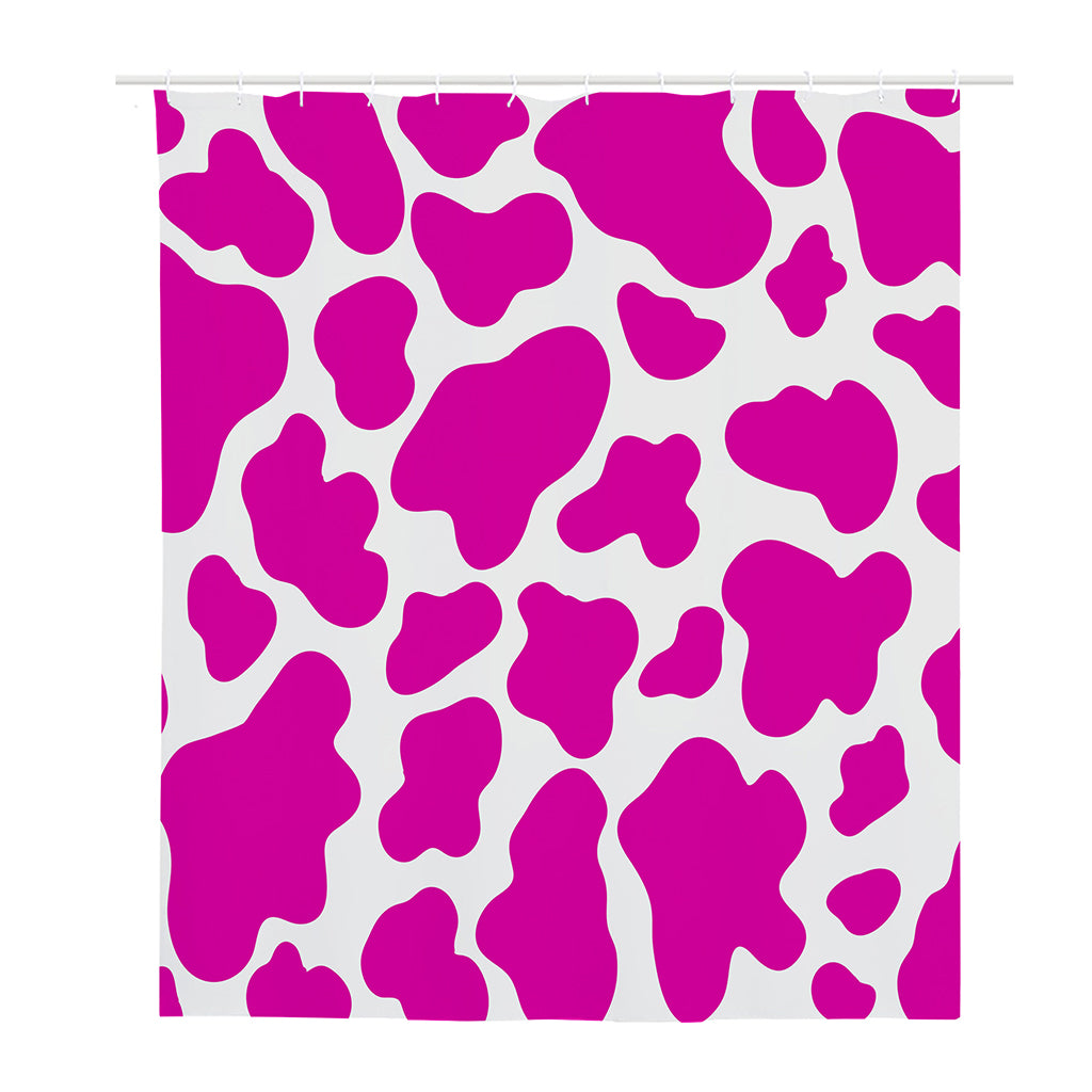 Hot Pink And White Cow Print Polyester Shower Curtain