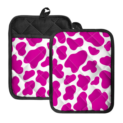 Hot Pink And White Cow Print Pot Holders With Pocket
