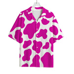 Hot Pink And White Cow Print Rayon Hawaiian Shirt