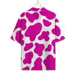 Hot Pink And White Cow Print Rayon Hawaiian Shirt