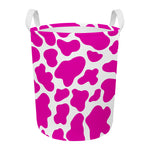 Hot Pink And White Cow Print Round Laundry Basket