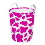 Hot Pink And White Cow Print Round Laundry Basket