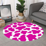 Hot Pink And White Cow Print Round Rug