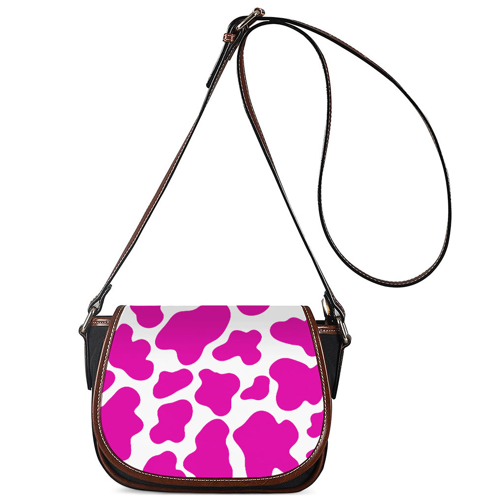 Hot Pink And White Cow Print Saddle Bag